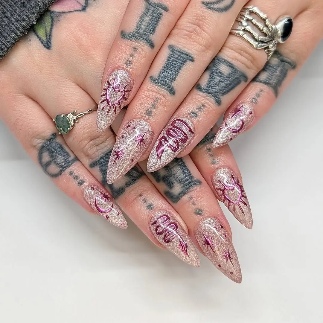 Stunning cat eye nails with intricate designs