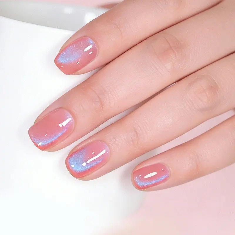 Dreamy Pink and Blue Cat Eye Nails