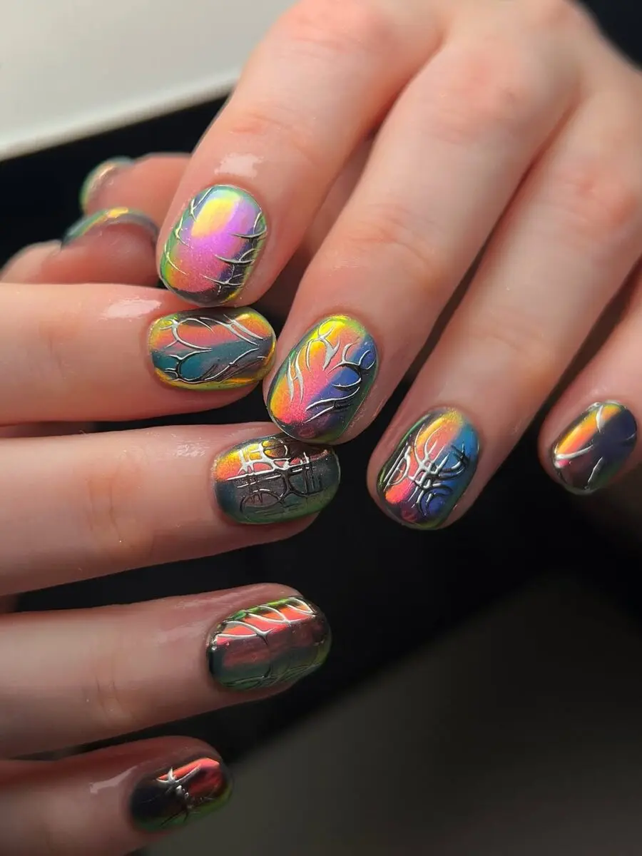 Stunning cat eye nails with rainbow reflections