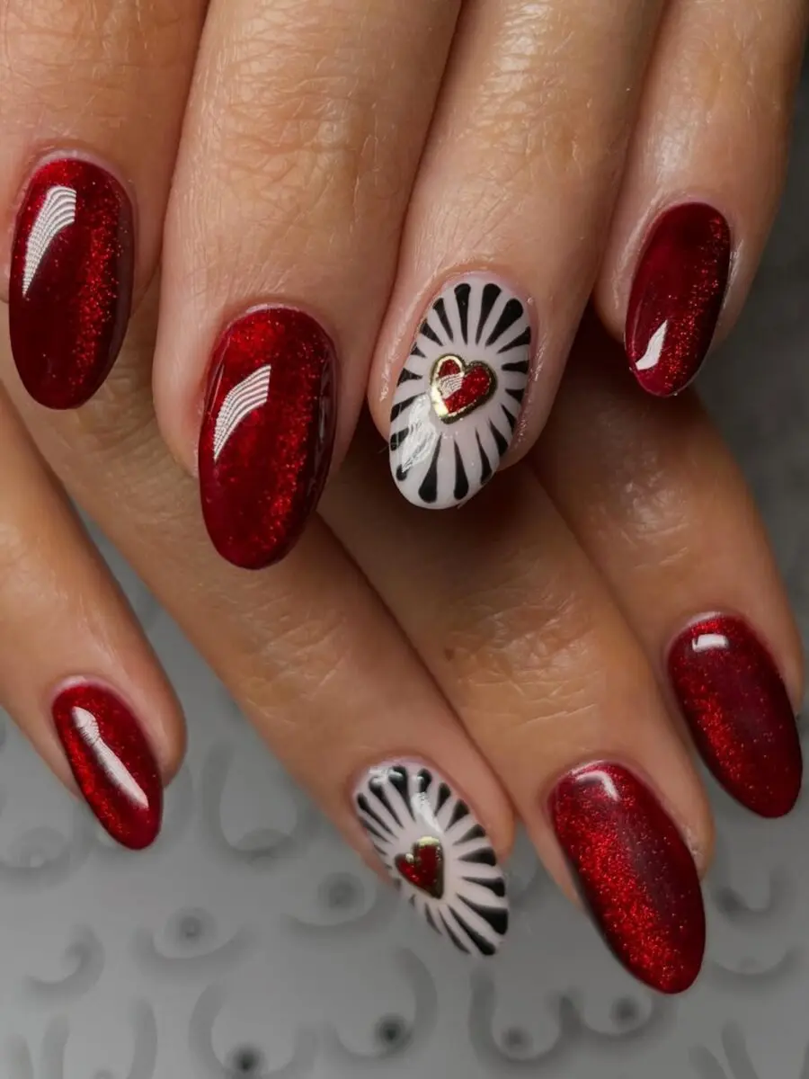 Glamorous red cat eye nail art design