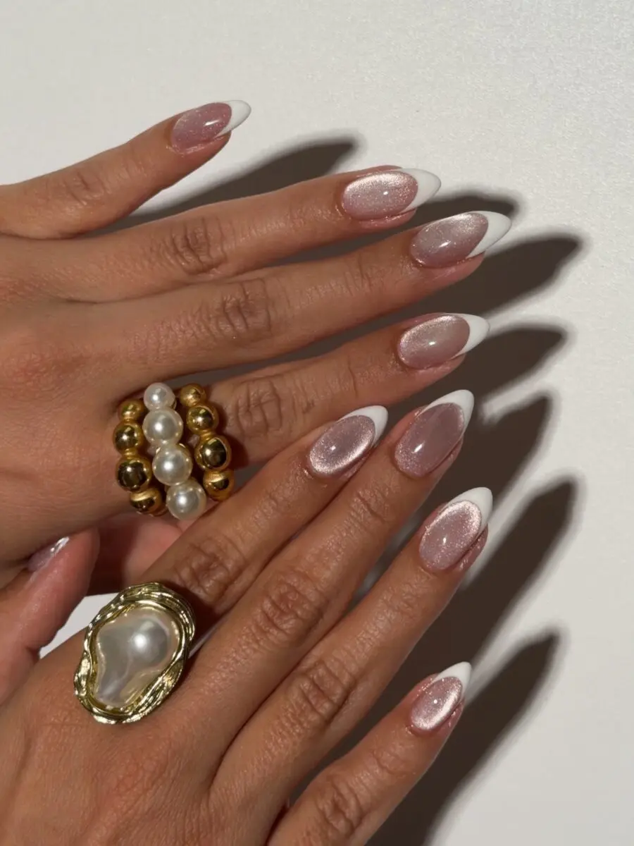 Elegant cat eye nails with French tips