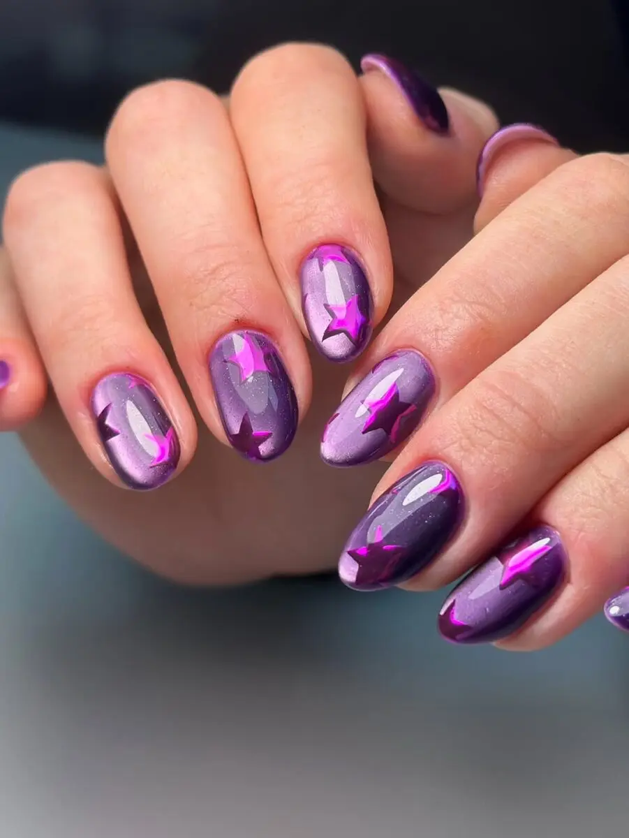 Stunning purple cat eye nail art design