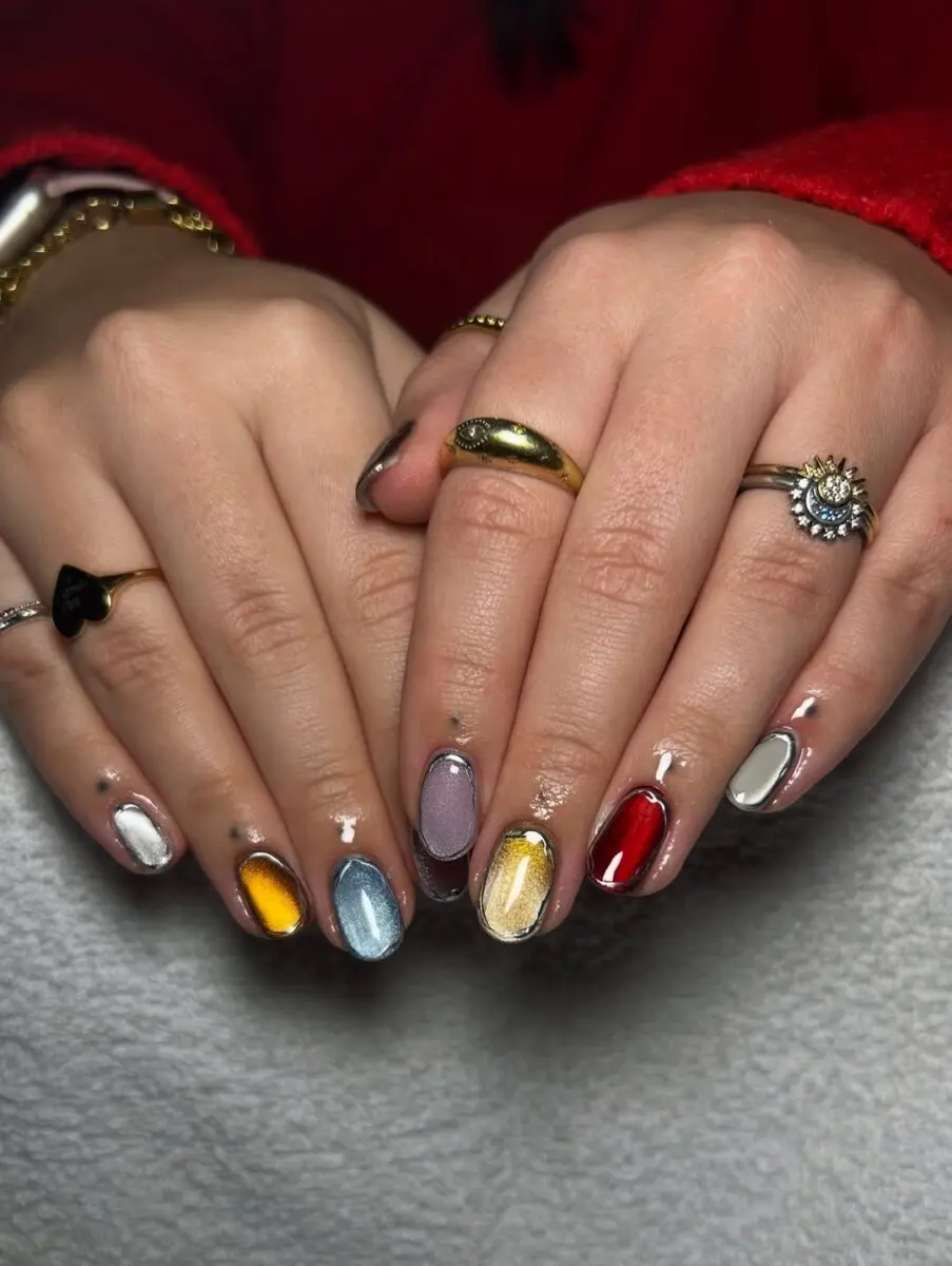 Vibrant Cat Eye Nails with Glamorous Gloss