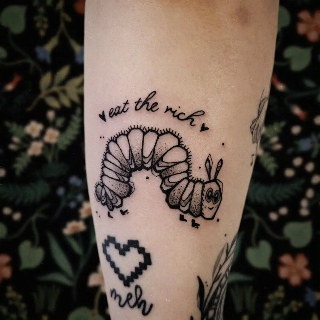 Whimsical caterpillar with a bold message