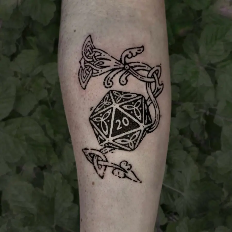 Intricate Celtic D20 Dice Tattoo Design