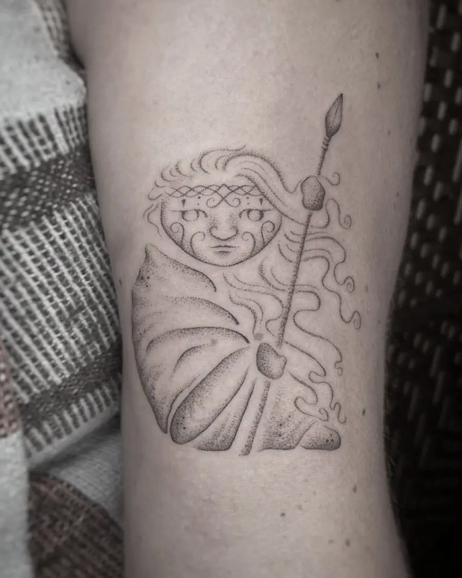 Celtic inspired warrior tattoo with intricate details