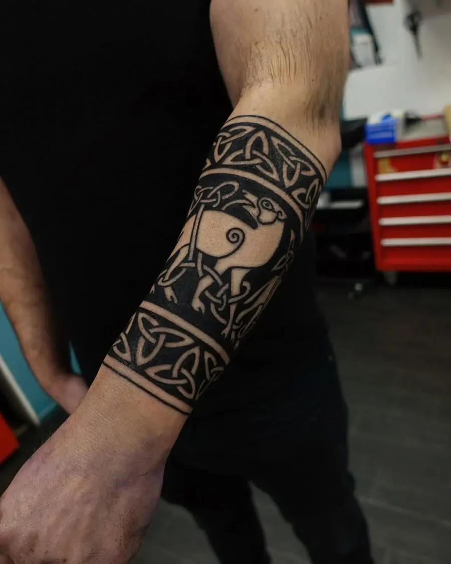 Intricate Celtic designs featuring a sheep motif