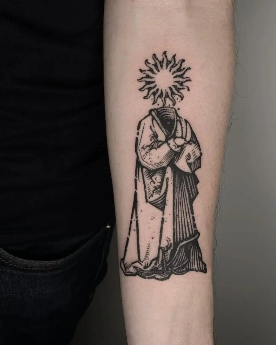 Intricate Celtic sun cloak tattoo design