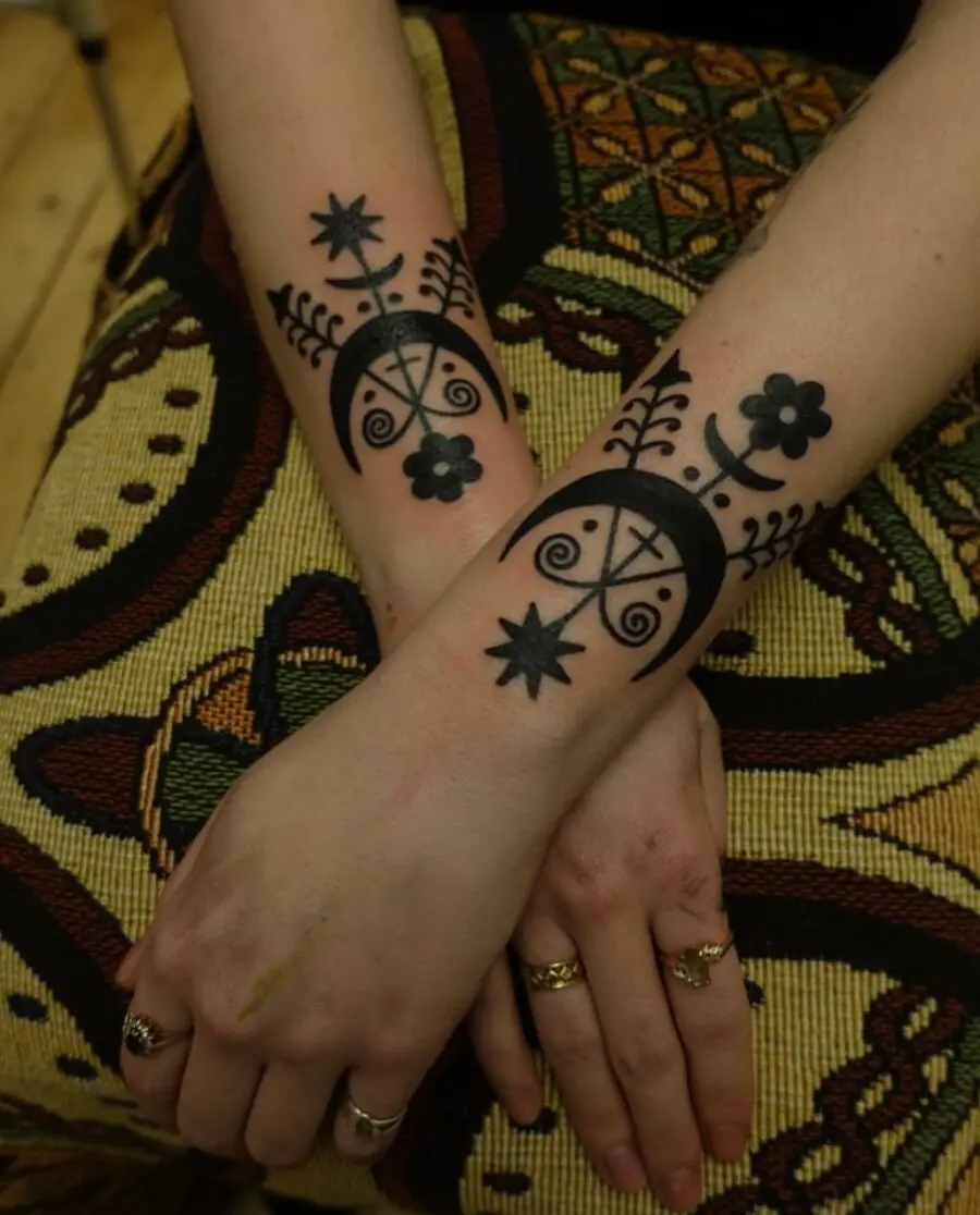 Stunning Black Ink Celtic Symbols on Forearms