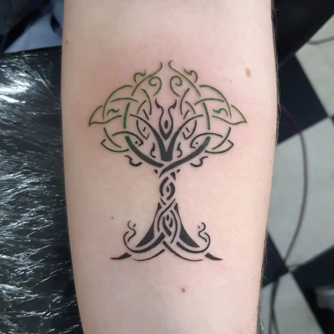 Elegant Celtic Tree Tattoo Design Captured on Skin