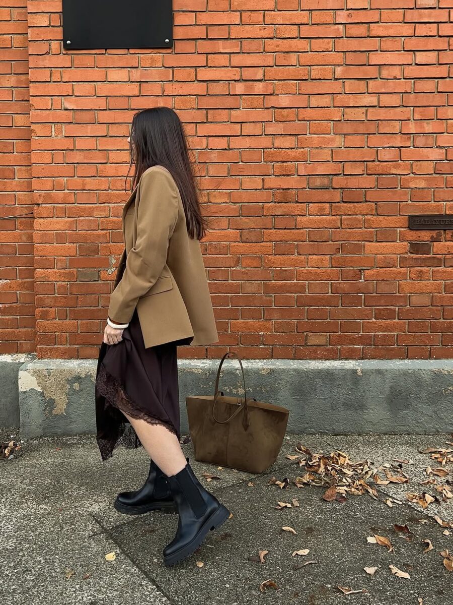 Chic Chelsea Boots with Brown Dress Ensemble