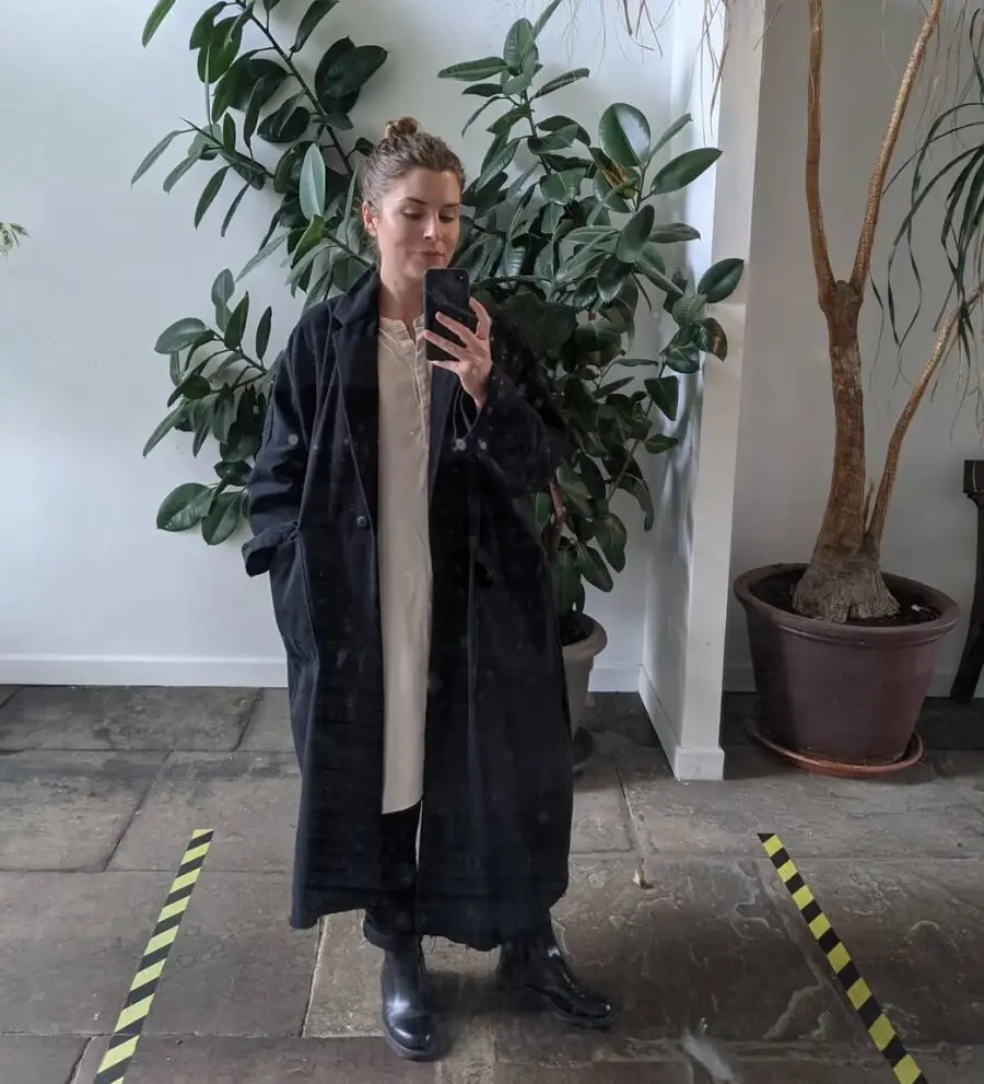 Chic black coat with stylish Chelsea boots