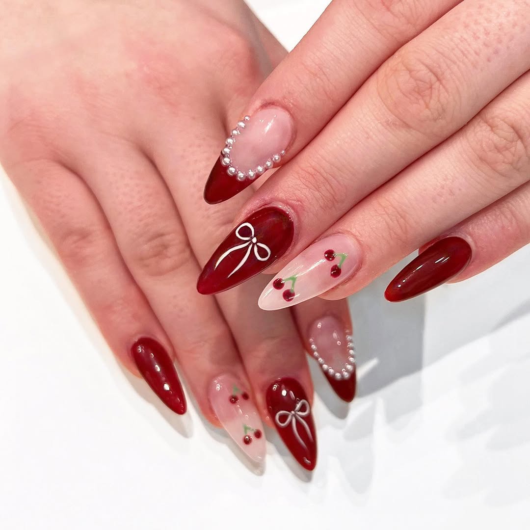 Chic Cherry-Inspired Nail Art Design