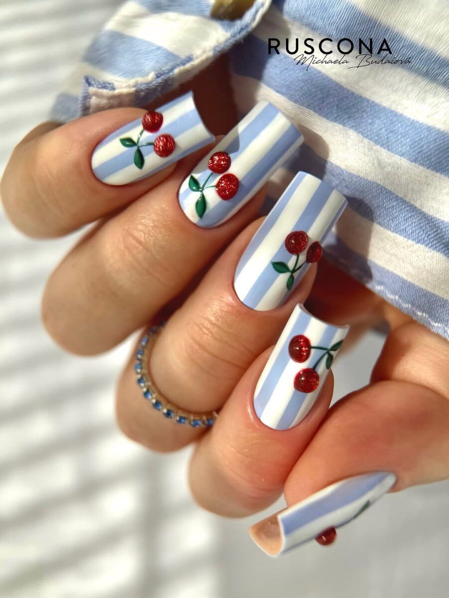 Chic Cherry Themed Nail Art Design
