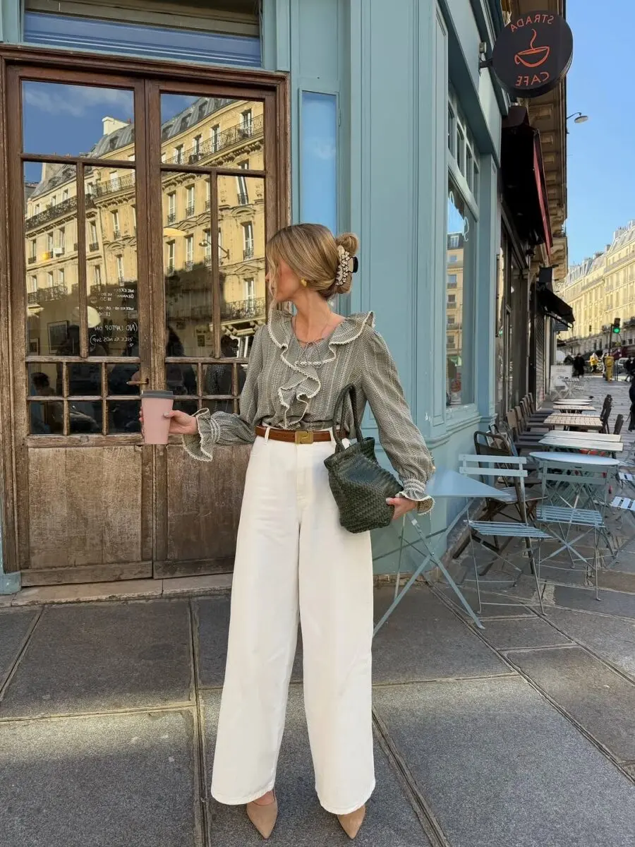 Effortlessly chic palazzo pants street look