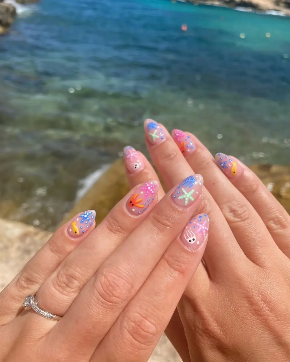 Bright and playful summer beach nails design