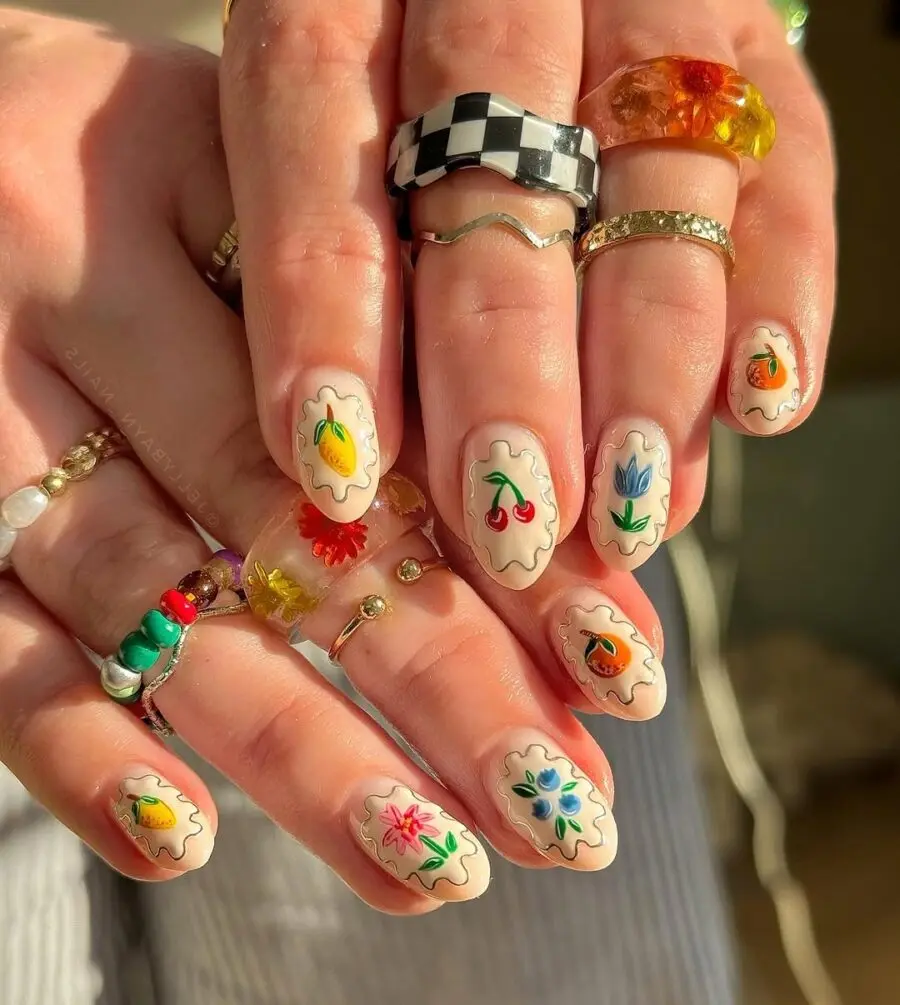 Vibrant Floral Nail Art with Playful Vibes