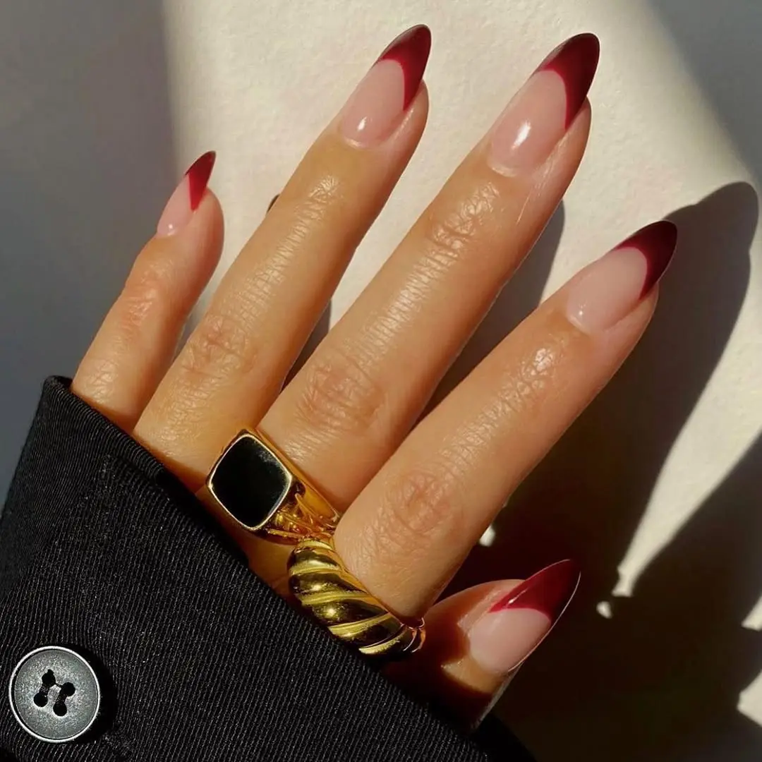 Stylish burgundy gradient French tip nails