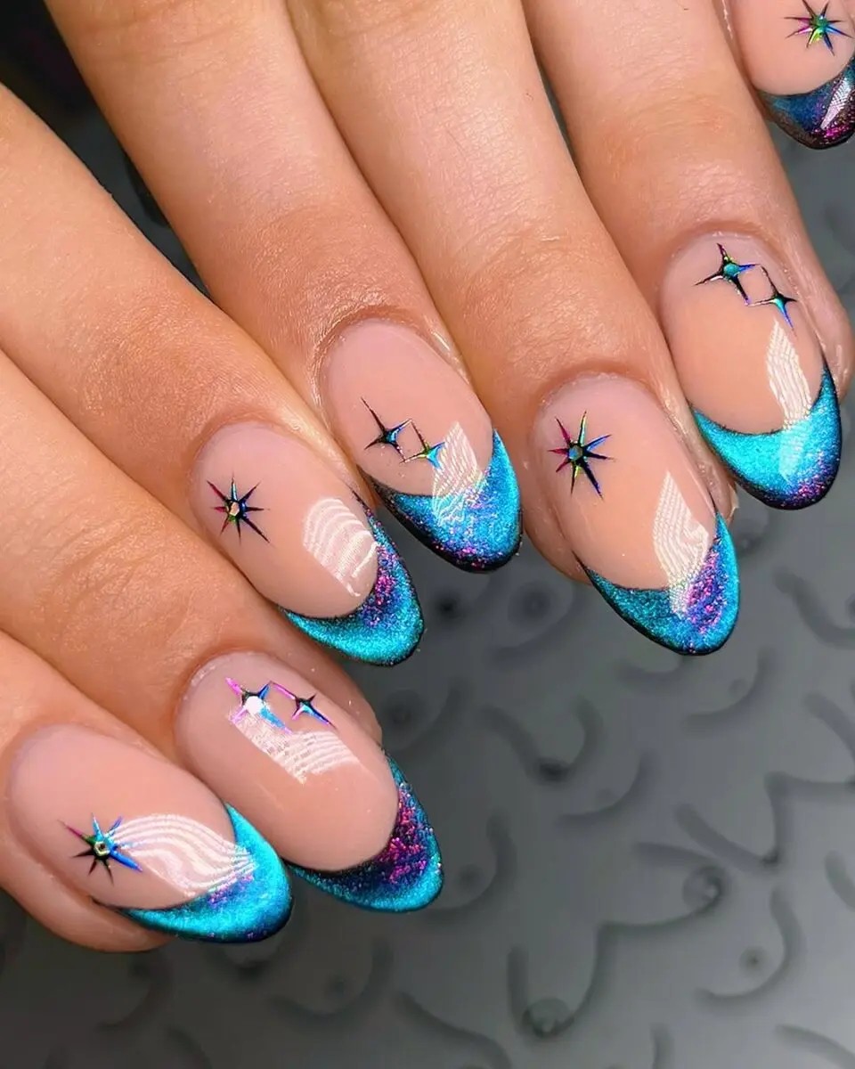 Vibrant French Tips with Shimmering Details
