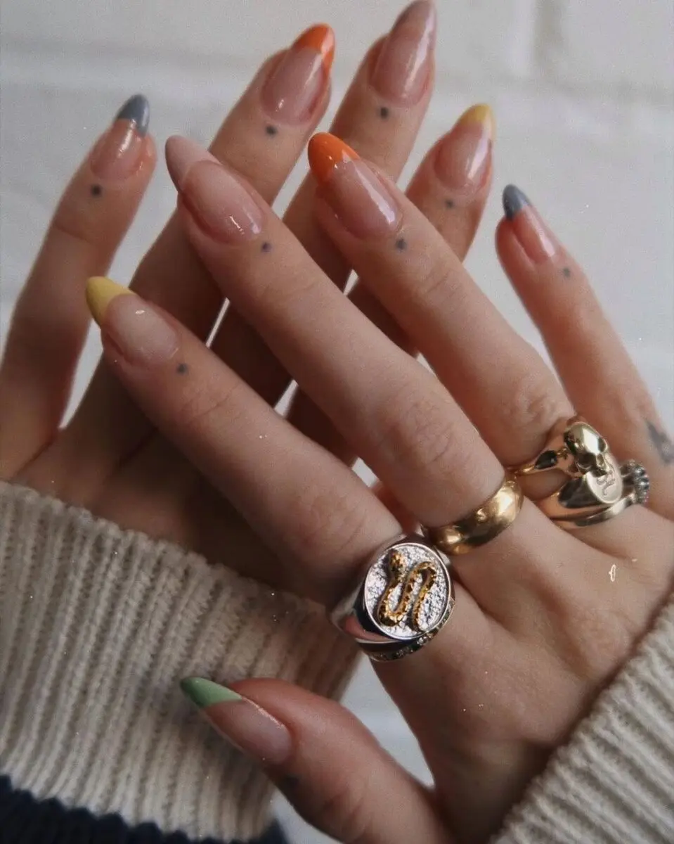 Vibrant colorful French tip nail design
