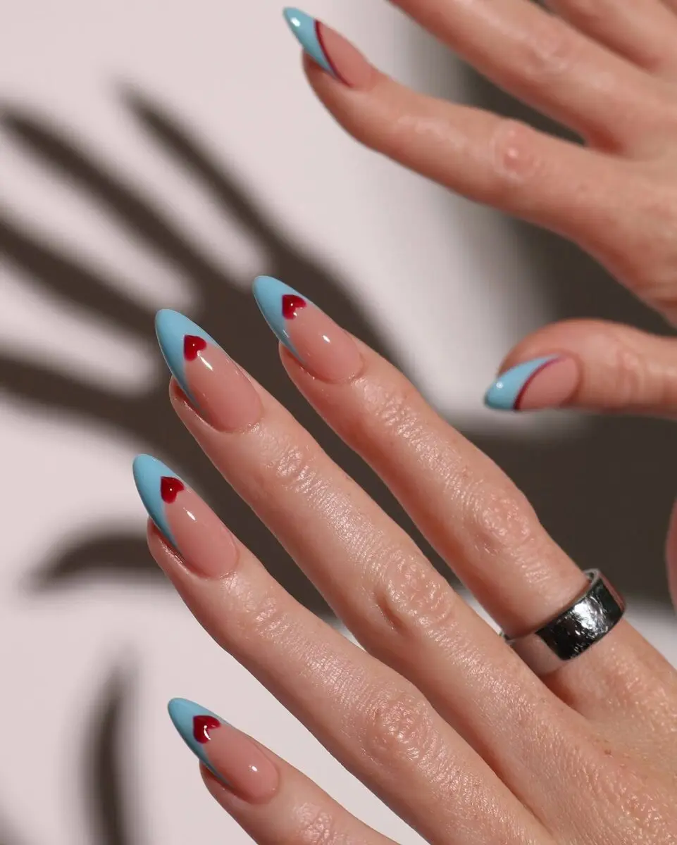Vibrant blue and red French tips style