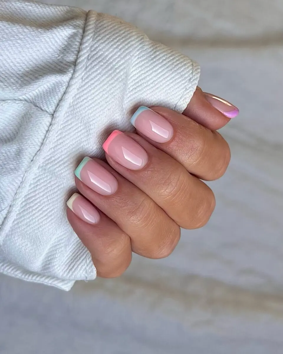 Bright Pastel French Tip Nail Design