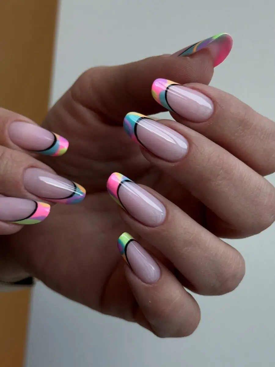 Vibrant and Chic Colorful French Tips