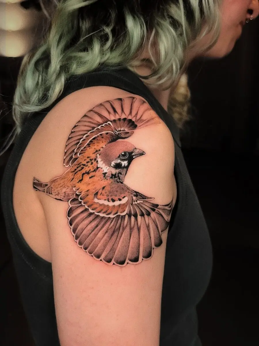 Vibrant Sparrow Tattoo Perfectly Captures Freedom