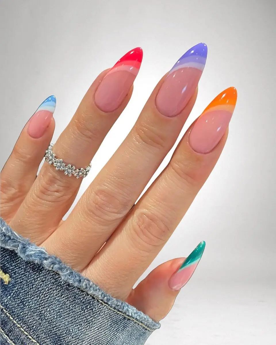 Vibrant French Tip Nails with Bold Colors