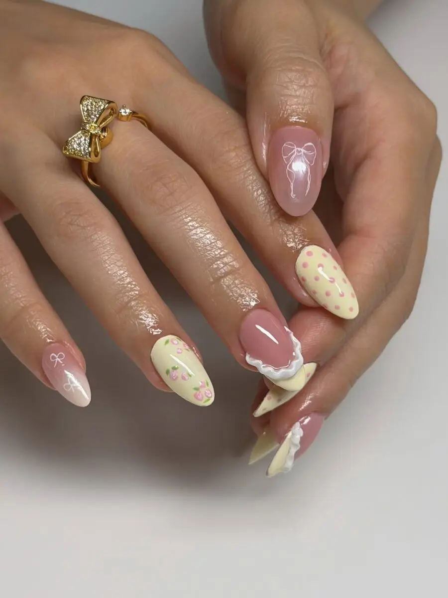 Charming Coquette Nails with Pastel Accents