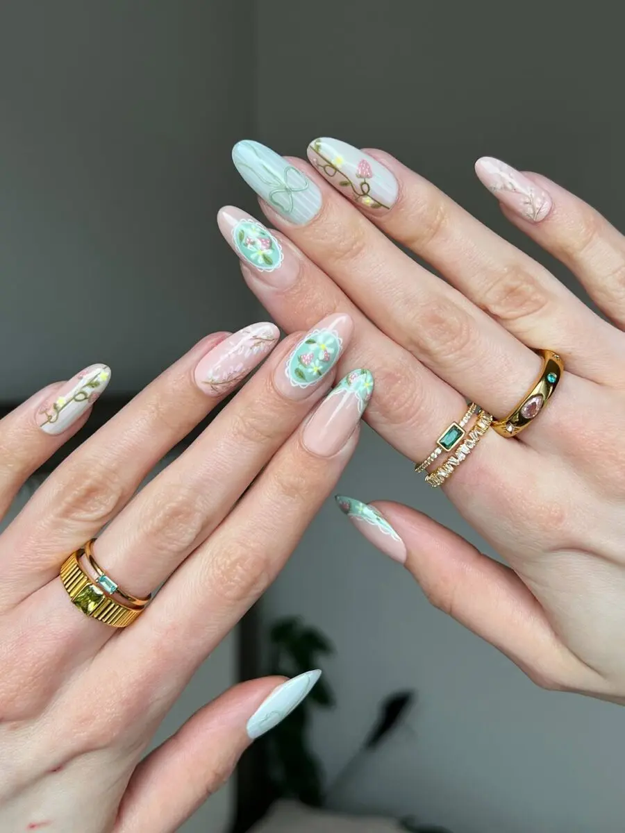 Charming coquette nails with floral accents