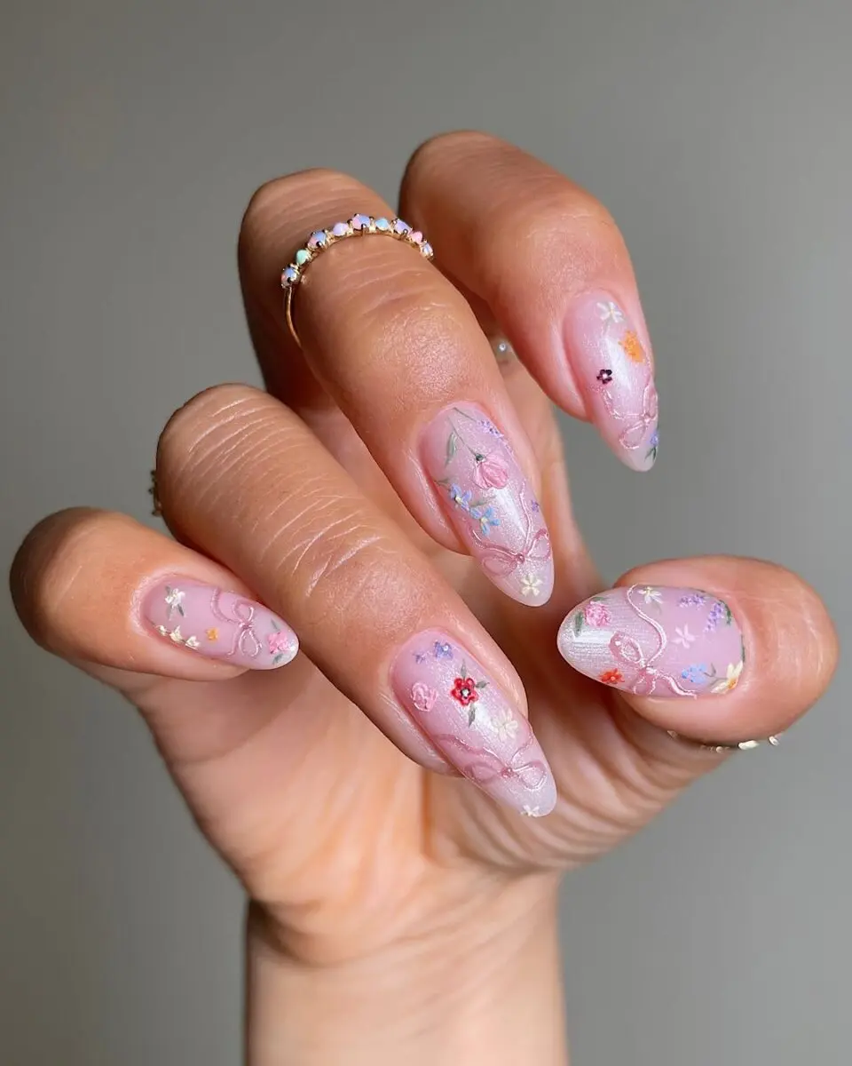 Delicate floral coquette nail art inspiration