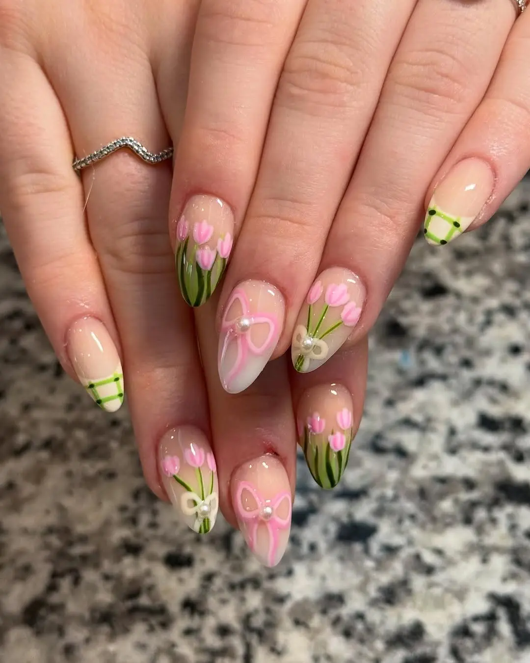 Charming coquette nails with floral accents