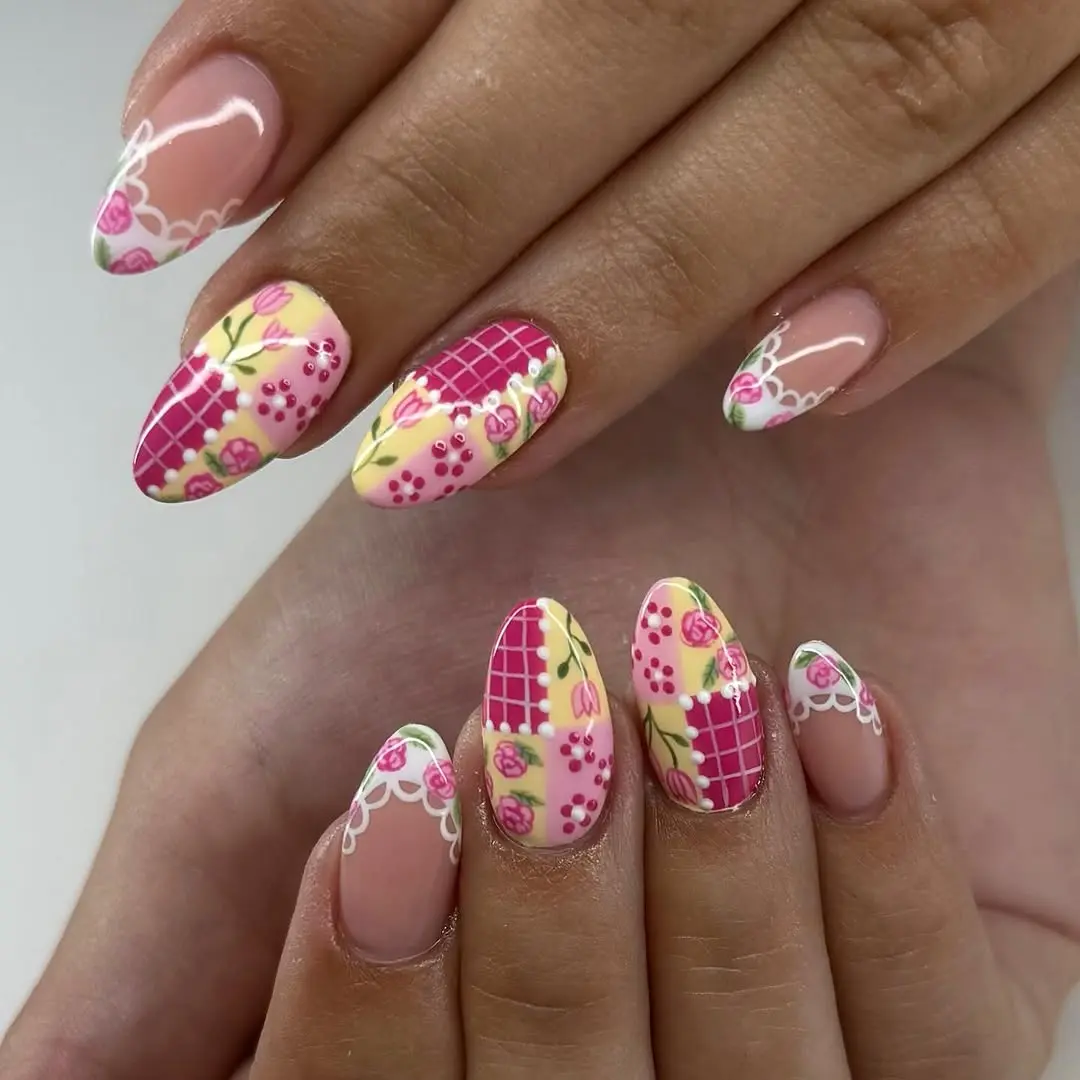 Charming floral coquette nail art design