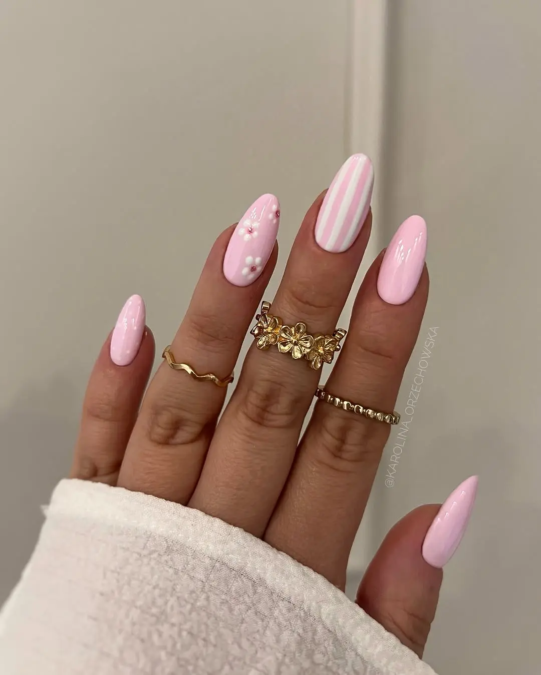 Playful Pink Coquette Nail Design with Stripes