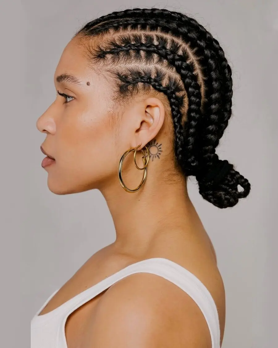 Stylish cornrows in a sleek side profile