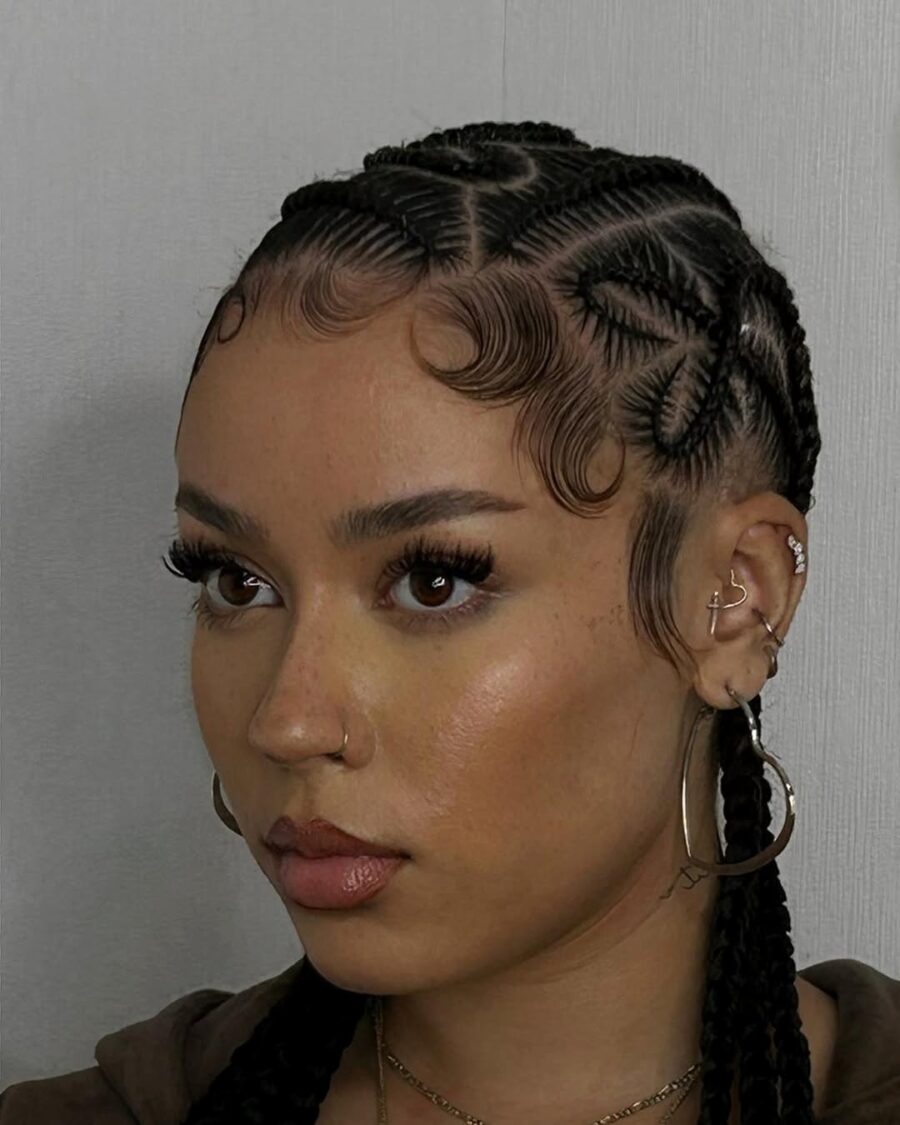 Unique Cornrows with Stylish Swirl Design