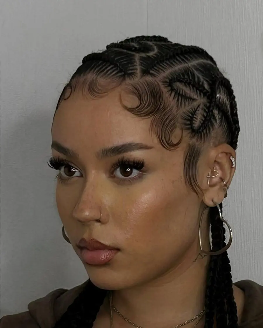 Unique Cornrows with Stylish Swirl Design