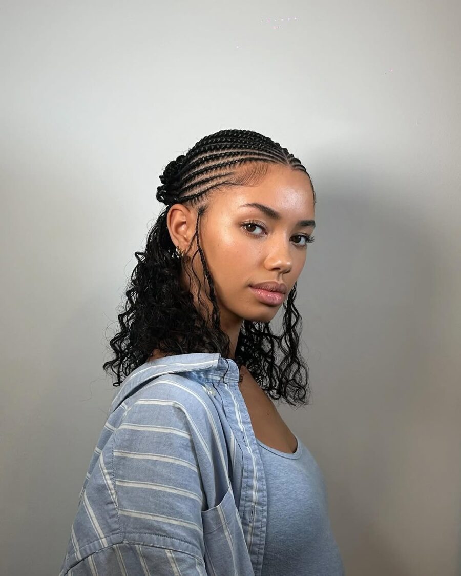 Chic Cornrows with Loose Curls Inspiration