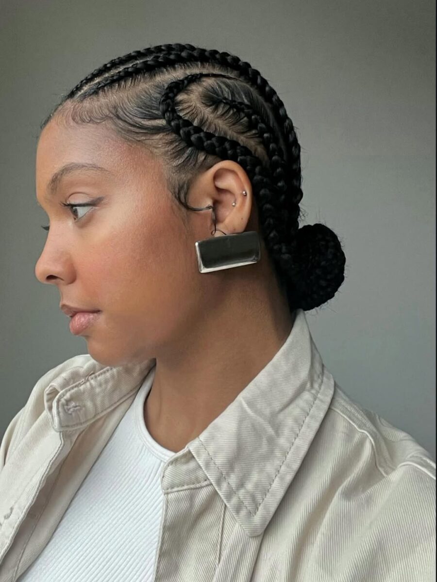 Chic Cornrows with a Sleek Side Bun