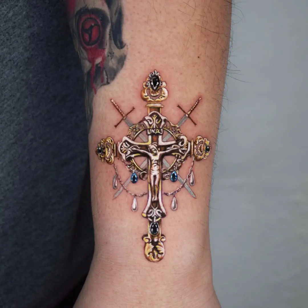 Elegant cross tattoo showcasing intricate design