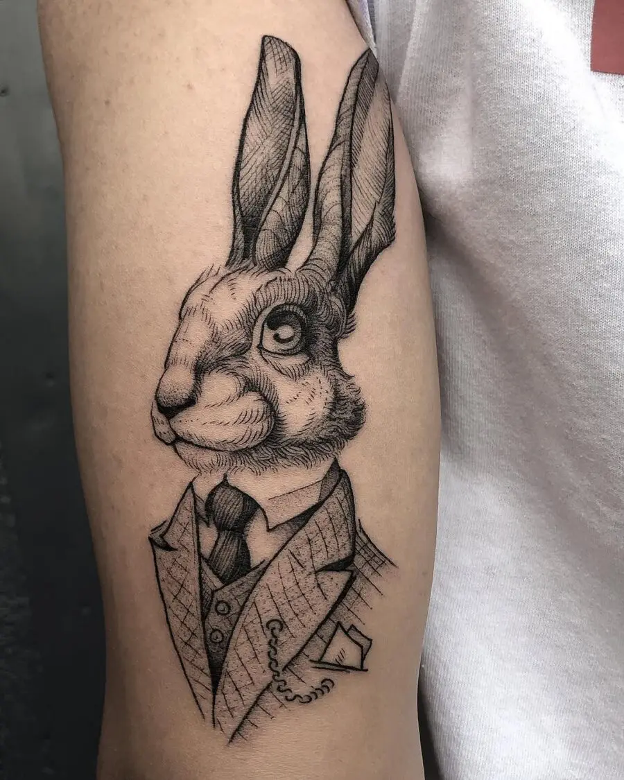 Stylish Rabbit Tattoo in Formal Attire