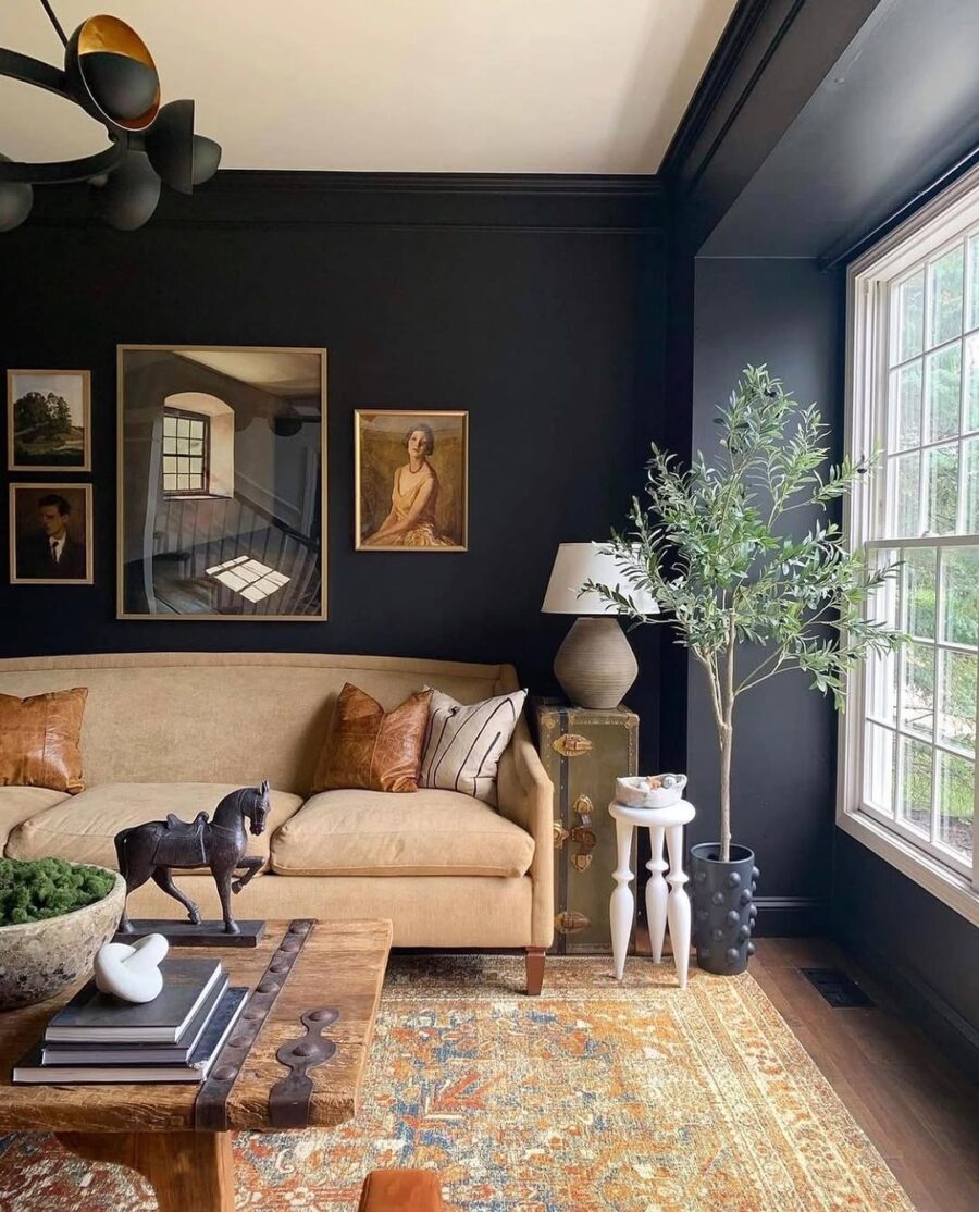 Stylish dark accent wall with elegant decor