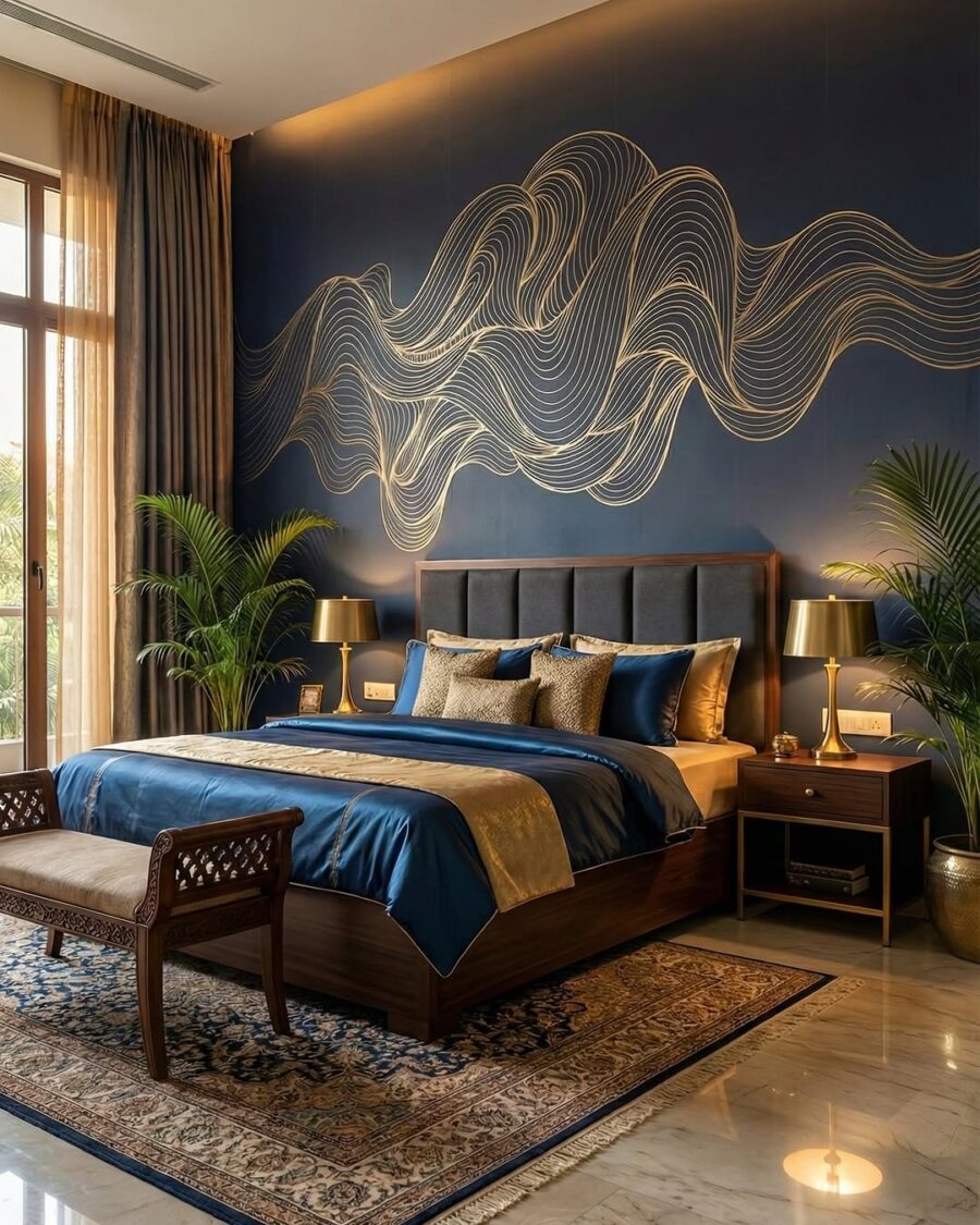 Sophisticated bedroom with a stunning accent wall