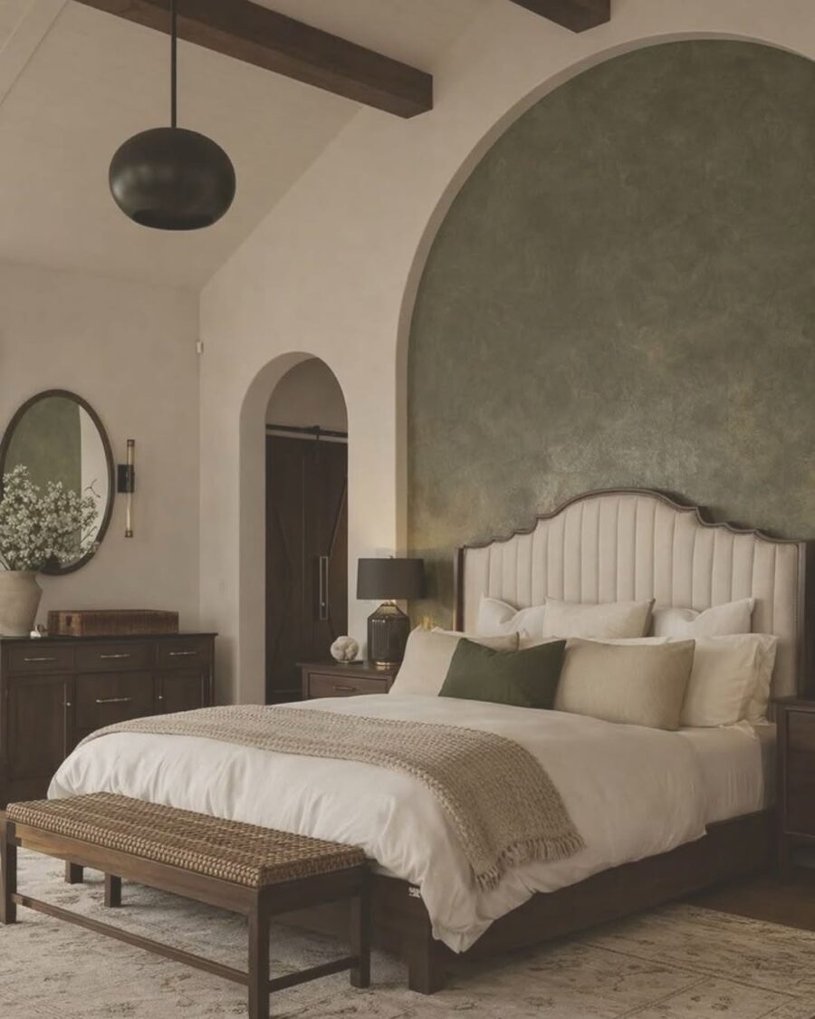 Stylish green accent wall complements elegant decor