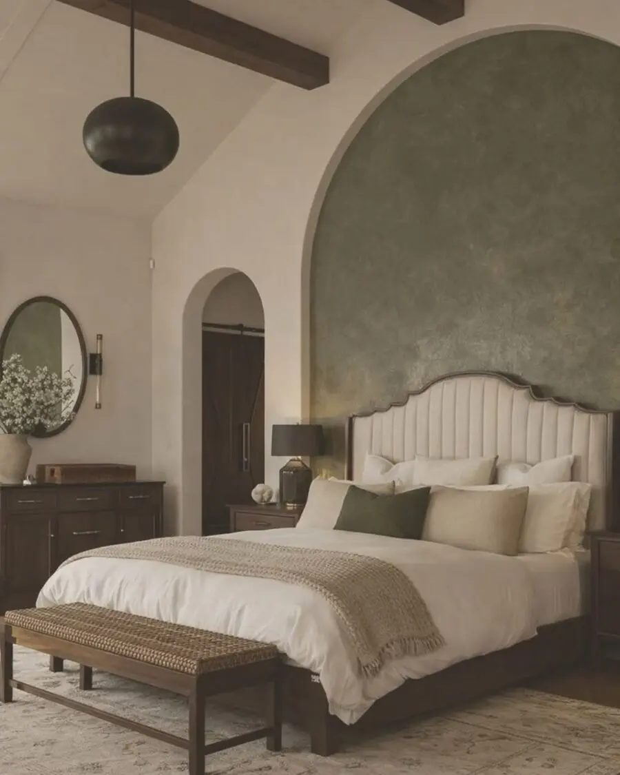 Stylish green accent wall complements elegant decor