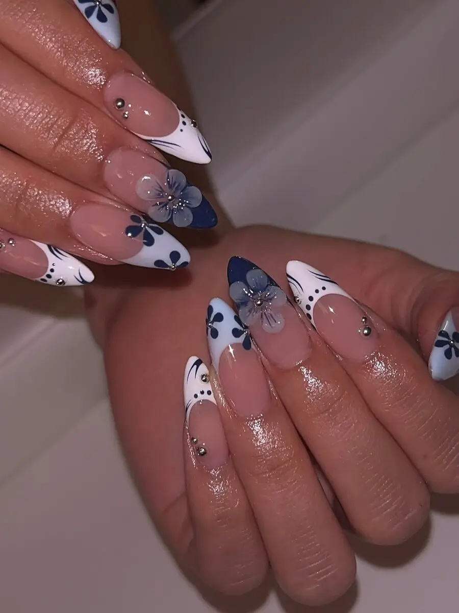 Chic floral nails perfect for prom night