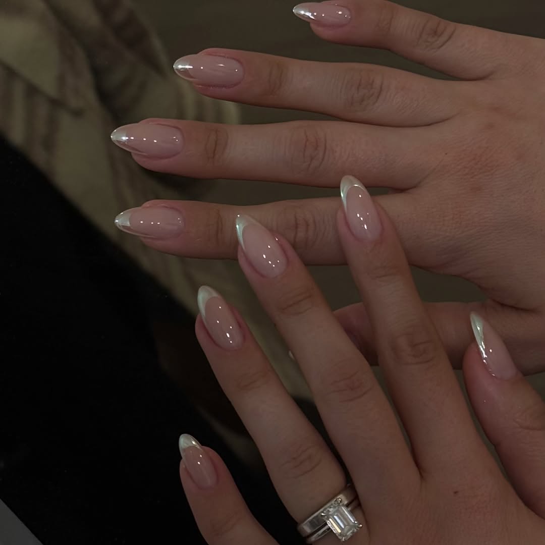 Chic nude nails with subtle white tips