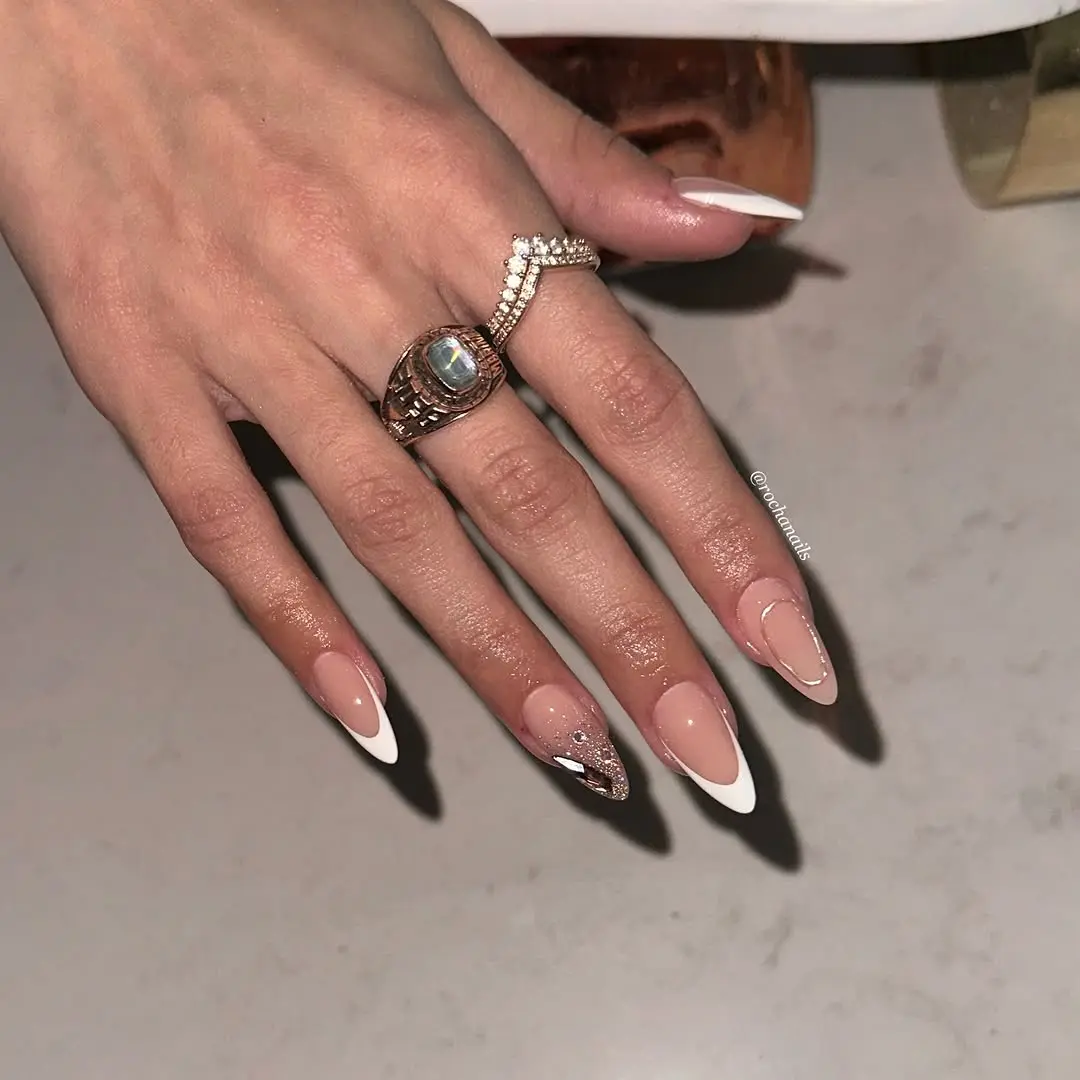 Chic French Tips with Sparkling Accent Nails