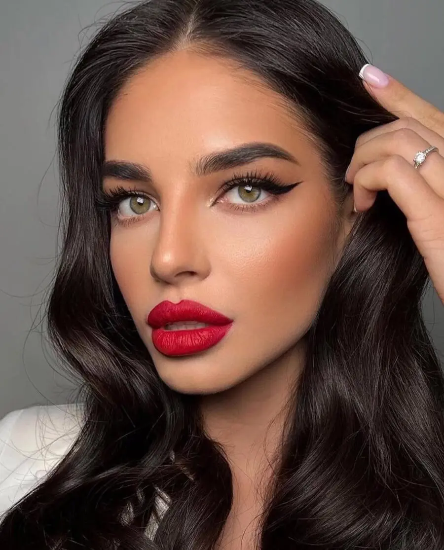Glamorous Red Lipstick and Bold Eyeliner